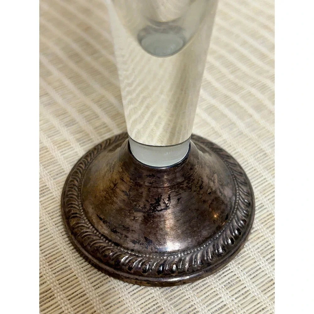 Bud Vase, Etched Glass Sterling Weighted Base Duchin Creation, Vintage